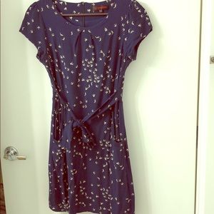 Navy blue bird print dress